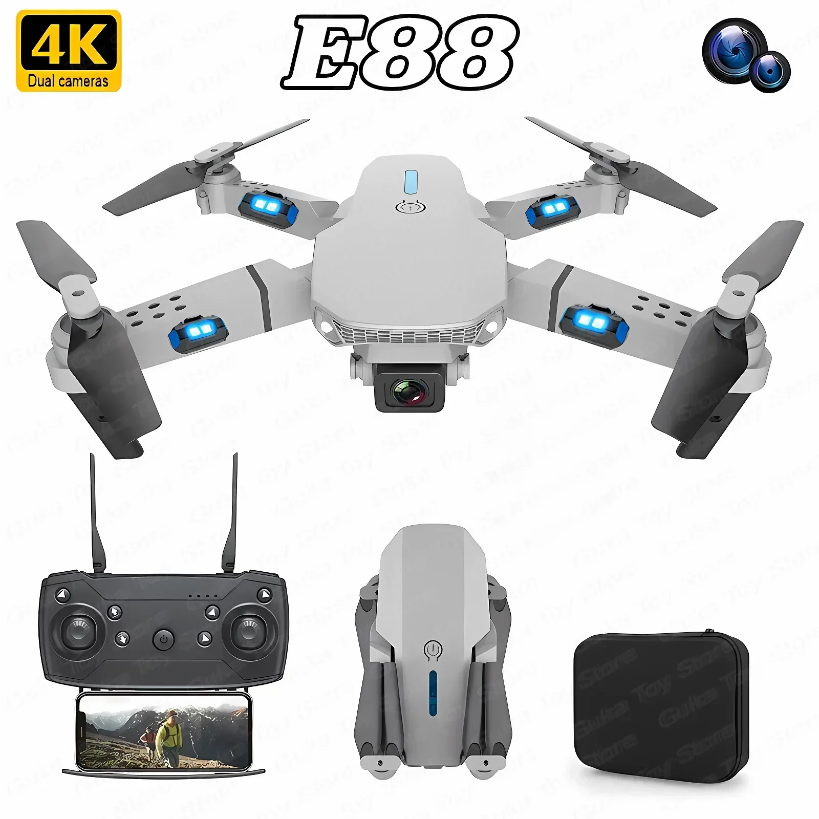 Drone Camera Night Vision - 折りたたみ式クワッドコプター,e88プロ広角fpv,wifi,hd,4k,1080p,カメラ,高さ保持,rc,ヘリコプターのおもちゃ,男の子へのクリスマスプレゼント
