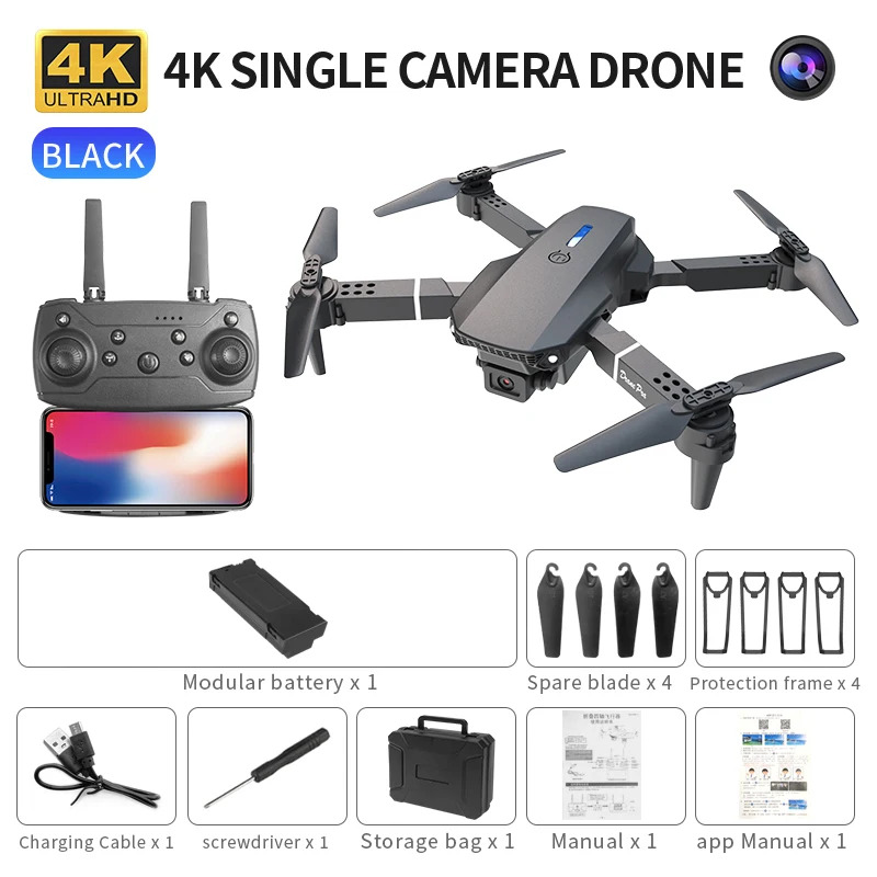 Drone Camera Wide Angle - E88 Proインテリジェント折りたたみドローンは、シングル/デュアルカメラ切り替え、4K画質+広角撮影、WiFiダイレクトリアルタイムをサポートしています。