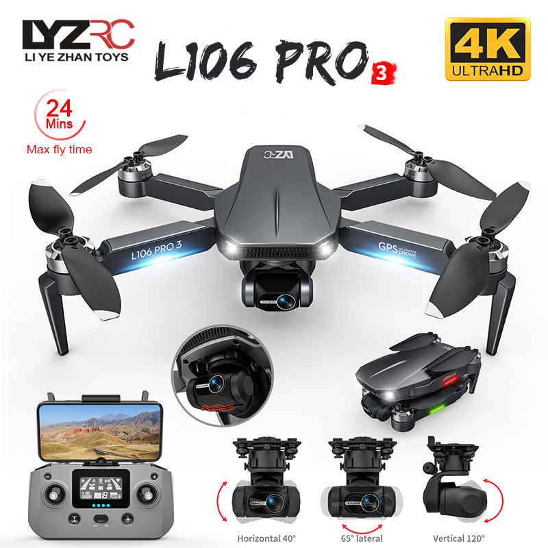 Drone Camera With Gimbal - ドローンL106pro 3,4K 5g,wifi,fpv,折りたたみ式GPS,rcクワッドコプター,プロのブラシレス,ヘリコプター,おもちゃ
