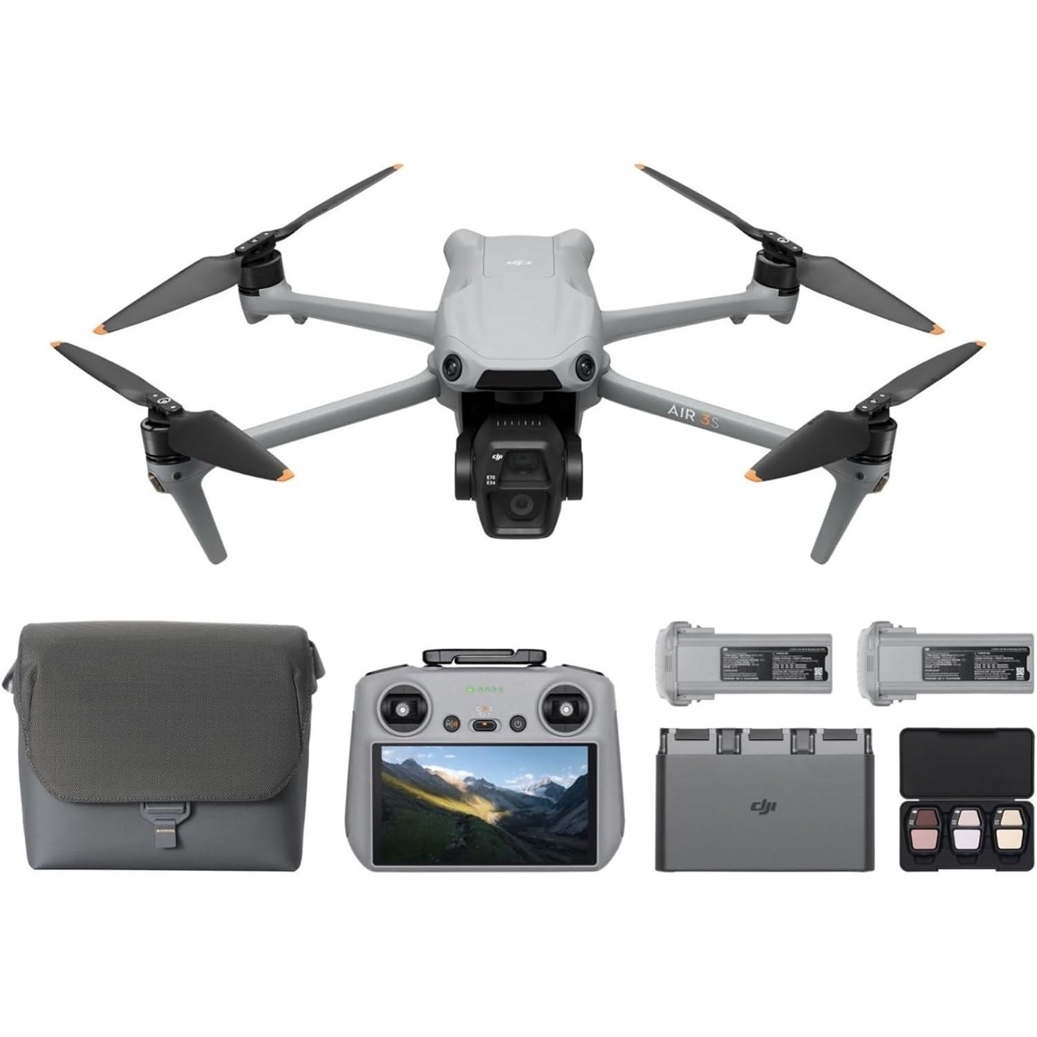 Drone Camera Wide Angle - DJI Air 3S Fly Moreコンボ（RC 2スクリーンリモコン）、大人向け1インチCMOS広角＆中望遠カメラ搭載ドローン、4K/60fps、全方向センシング＆3つのバッテリーで飛行時間延長可能