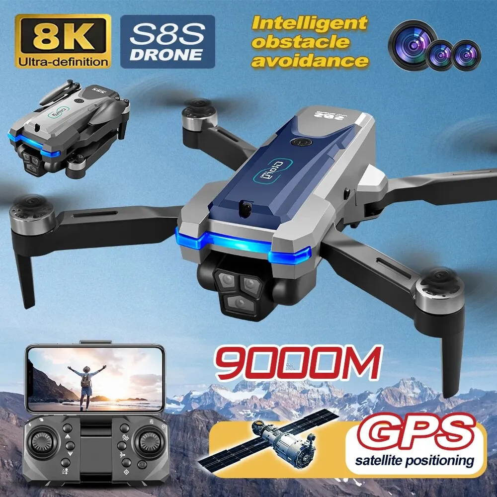 Drone Camera Hd - 折りたたみ式リモートコントロールドローンRCS8S GPS,5g wifi,8k hdデュアルESCカメラ,オプティカルフロー,360 ° 障害物回避,ブラシレスモーター,9000m